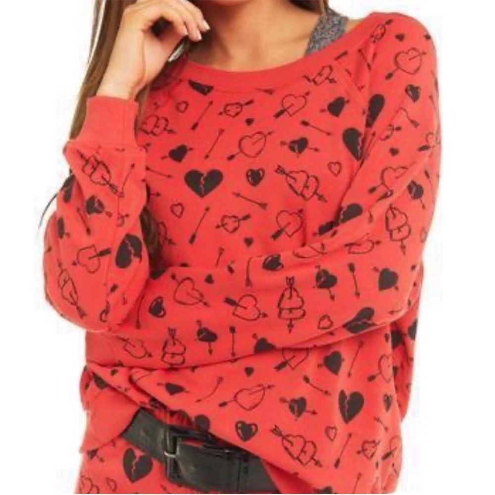 Wildfox Cupid Strikes Sommers Pullover Sweatshirt in Red Hearts M cotton